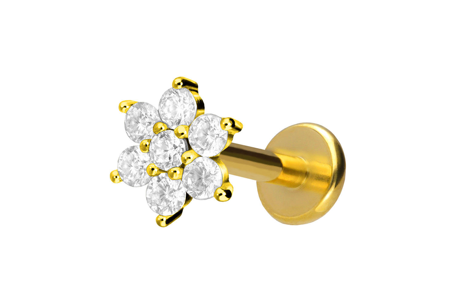 Titan Labret Piercing mit Innengewinde KRISTALLBLUME
